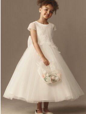 Ivory Tulle Flower Girl Dress with Bow Back Anthropology
